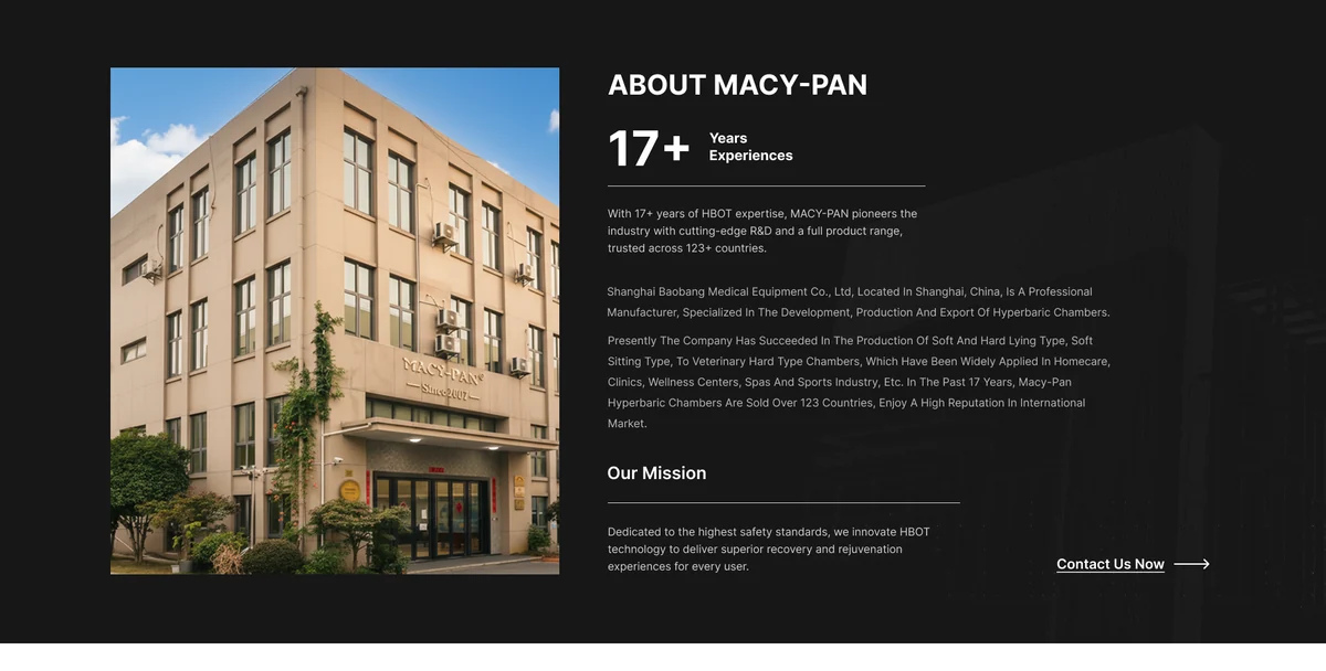 MACY-PAN 官网企业介绍原设计稿，企业建筑照片、介绍文字及联系入口并置